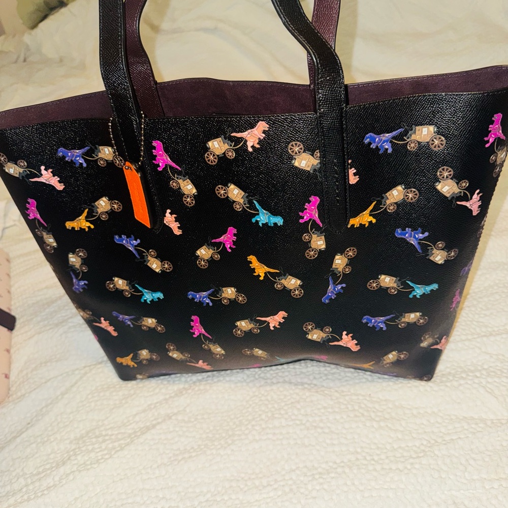 COACH REXY & CARRIAGE BLACK/MULTI LEATHER repeat Glitter tote. Rare! - Picture 7 of 15